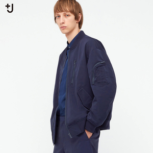 美品LネイビーUNIQLO×ジルサンダー+JオーバーサイズブルゾンNAVYユニクロJIL SANDERコラボMA-1メンズ21SSプラスJ紺24AWジャケットUSED古着