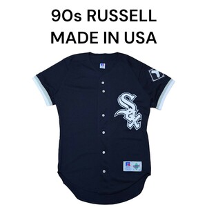 美品　90s RUSSELL　ホワイトソックスビッグロゴ刺繍ベースボールシャツ