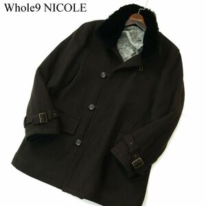 Whole9 NICOLE ニコル 秋冬 リアル ラビット ファー着脱可★ ウール 中綿 コート Sz.48　メンズ 黒　A3T14476_C#N