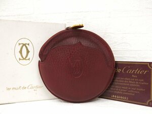 ◆美品◆Cartier カルティエ◆マスト◆ロゴ型押し◆カーフ レザー 本革◆コインケース 小銭入れ◆ボルドー ゴールド金具◆A7021