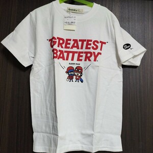 未使用タグ付きLaundry ランドリーGREATEST BATTERY 野球柄 スライダーマン(スパイダーマン風) パロＴ半袖Tシャツ男女兼用Sサイズ 白地