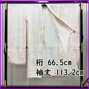 ☆振袖用長襦袢 /裄66.5袖丈113.2/ 半衿付☆美品 407u13