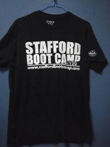 ⑤ USA古着 サイズＭ前、左腕STAFFORD BOOTCAMP 黒色半袖Tシャツ