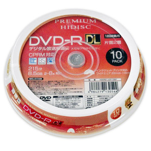 送料無料メール便 録画用 DVD-R DL 片面2層 8.5GB 10枚 8倍速 CPRM対応 HDDR21JCP10SP/HIDISC/0544ｘ１個