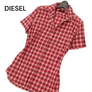 DIESEL ディーゼル 春夏 半袖 ロゴプレート チェック★ シャツ Sz.S　メンズ 赤　C4T04921_5#A