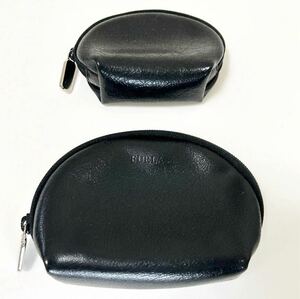 ★FURLA フルラ　ポーチ　2点セット★　本革　ロゴ刻印　ブラック　黒　MADE IN ITALY 【USED】 0723A