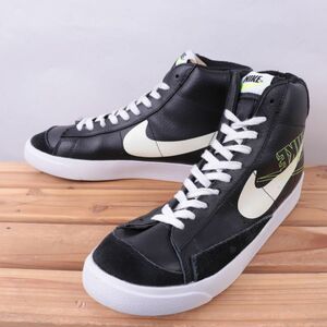 z4946 ナイキ ブレーザー ミッド US8.5 26.5cm/黒 ブラック 白 イエロー系 NIKE BLAZER MID ブレザー メンズ スニーカー 中古