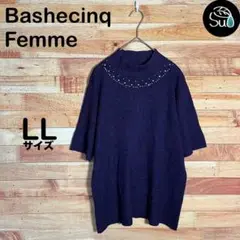 Bashecinq Plump　ニット　半袖　ハイネック　ビジュー　春夏　秋服