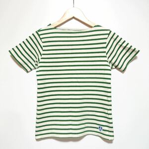 H9532gg フランス製 ORCIVALオーシバル サイズXS位 半袖カットソー Tシャツ ボーダー グリーン×ホワイト レディース シンプル カジュアル 