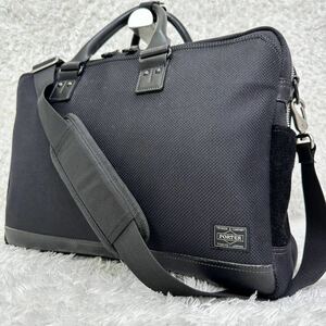 【美品2室タイプ】PORTER 2way ブリーフケース ELDER エルダー ビジネスバッグ ポーター 黒 ブラック ショルダーバッグ 吉田カバン 異素材