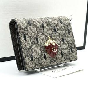 激レア◆GUCCI グッチ 二つ折り財布 ストロベリー いちご 金ロゴ GGロゴ コンパクトジップ ウォレット 小銭入れ