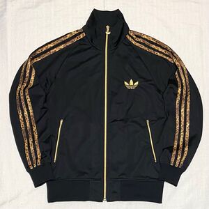 限定 美品 adidas オリジナルス レオパード 豹柄 黒 トラックジャケット ジャージ S トラックトップ 正規品 アディダス トレフォイルロゴ