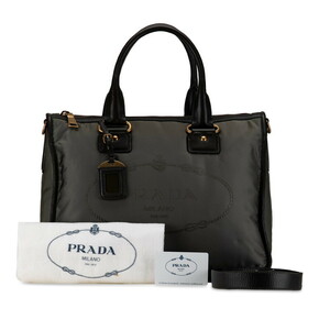 プラダ ジャガードロゴ 三角ロゴプレート ハンドバッグ ショルダーバッグ 2WAY BL0748 カーキ ブラウン ナイロン PRADA 【中古】