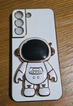 GalaxyS22 宇宙飛行士　スタンド　メッキ風　白 Galaxyケース