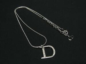 1円■極美品■ ChristianDior クリスチャンディオール ラインストーン ネックレス ペンダント アクセサリー レディース シルバー系 FL1845