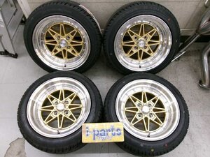 未走行！シロン　CH1403 15インチ 4本 4穴　100　8J　+10　KR20　ケンダ　新品タイヤ　195/55R15　野田