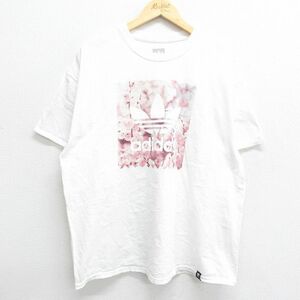 XL/古着 アディダス adidas 半袖 ブランド Tシャツ メンズ ビッグロゴ リーフ トレフォイル 大きいサイズ コットン クルーネック 白 ホ