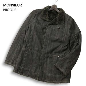 Y2K 00s★ MONSIEUR NICOLE ムッシュ ニコル 秋冬 裏ボア★ デニム カバーオール ジャケット コート Sz.48　メンズ　I4T03736_B#N