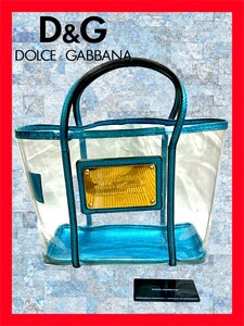 ◆送料無料！◆定価58,500円◆DOLCE&GABBANA,ドルチェ＆ガッバーナ*ロゴプレート(トートバッグ,ハンドバッグ,クリアバッグ) 青緑メタリック