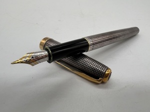 S5659▽ 【中古良品】 万年筆 PARKER パーカー SONNET ソネット シズレ ペン先18K 750 F刻印 格子柄 文房具 筆記用具 アンティーク 元箱付