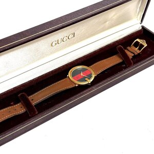 【41】1円～GUCCI グッチ シェリーライン 23.3000.349 不動 シェリー ゴールド レザー クオーツ キズ 汚れ 不動品 ジャンク扱い