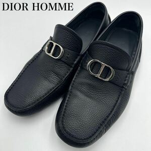 美品 現行 DIOR HOMME メンズ ドライビングシューズ CD金具 シボ革 レザー スリッポン ローファー 26cm ディオール オム ブラック 黒 靴