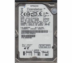 ★中古動作品★2.5インチ ノート用HDD 100GB　日立　IDE ハードディスク　HTS421210h9AT00 4200RPM★送料無料★初期保障あり