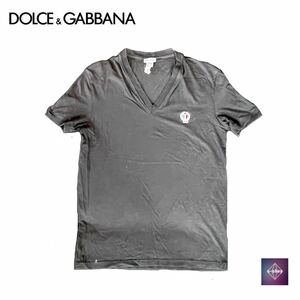 【美品】 DOLCE&GABBANA ドルチェ&ガッバーナ Tシャツ 半袖 Vネック トップス ブラック 黒 中古