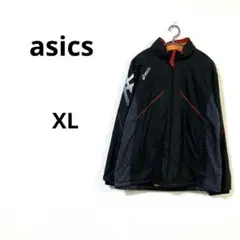 asics ナイロンジャケット ブラック　XL 赤　オレンジ　アシックス