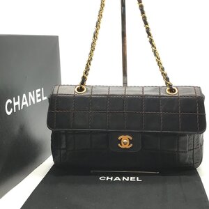 1円 良品 CHANEL シャネル ココマーク ターンロック ワイルドステッチ チョコバー チェーン ショルダー バッグ ブラック a6318