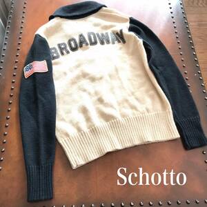 ★ Schotto ショット クローバー BROADWAY 星条旗 ワッペン 英国ウール ショールカラー セーター ニット サイズM ★