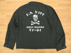 【最後の1点B品扱い処分】JOLLY ROGERS VF-84 黒 ジャケット(ソリッド) 白 3XL フライトma-1ミリタリー スカル ドクロ ジョリーロジャース