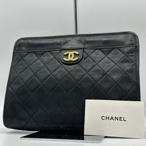 美品 最高級　CHANEL　シャネル マトラッセ ラムスキン レザー ココマーク クラッチバッグ　セカンドバッグ　ブラック 黒　ユニセックス