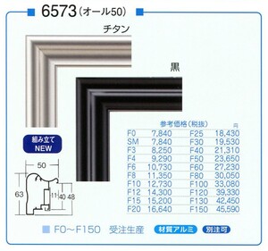 油絵/油彩仮縁 （枠のみ ガラス、アクリルなし 裏板なし 展覧会・公募展用） アルミフレーム 6573 サイズ F25号 チタン 黒