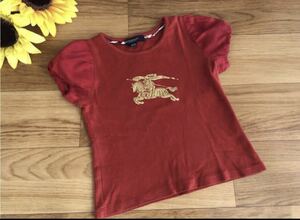 バーバリー 半袖Tシャツ カットソー 100 赤 ゴールド ホースマーク バルーン袖