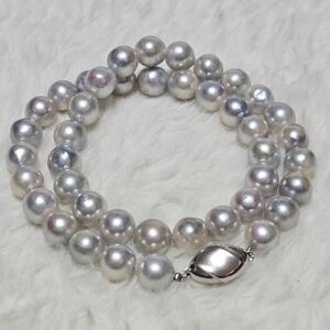 希少 大珠 9〜9.5mm アコヤ真珠 ネックレス ナチュラル 本真珠 シルバーグレー ネックレス SILVER pearl パール あこや真珠 照り強 干渉色 