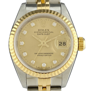 ロレックス ROLEX デイトジャスト 10Pダイヤ 69173G 腕時計 SS YG ダイヤモンド 自動巻き シャンパンゴールド レディース 【中古】