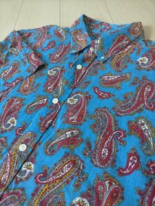 美品 ビッグサイズ XLARGE S/S PAISLEY SHIRT エクストララージ コットン×リネン ペイズリー 半袖 ボタンダウンシャツ size-XL 0122407