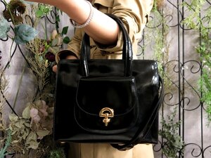 ●超美品●CELINE セリーヌ●パテント カーフ レザー 本革●2way ハンド バッグ●黒●ゴールド金具●斜め掛け●収納 かばん●Js53655