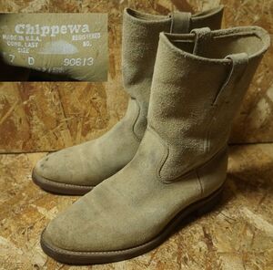 米国製 Chippewa 本革スエード　ペコスブーツ　US7D　チペワ　MADE IN USA　アメリカ製