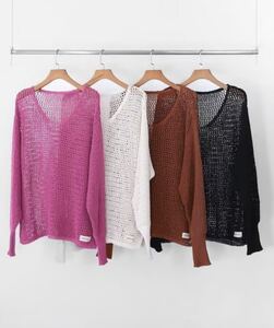 AMBERGLEAM Mesh Knit Cotton V Neck ニットシャツ ブラウス アンバーグリーム スウェット パーカー ジャケット キャップ パンツ Tシャツ