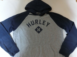 USA購入【hurley】ロゴプリント プルオーバーパーカーUS XL灰x紺