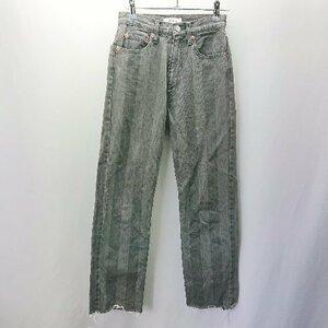 ◇ AMERI アメリ コットン100％ STRIPE DAMAGE STRAIGHT DENIM ストレート デニム パンツ サイズ24 グレー レディース E