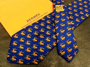 ★並品★4R01496【HERMES】エルメス「鹿 シカ 動物 柄」ネクタイ