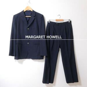 美品 MARGARET HOWELL マーガレットハウエル サイズL 79 2ピース シングル 3B セットアップ スーツ 紺 ネイビー