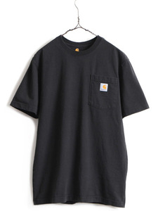 希少サイズ S 人気 黒 ■ カーハート ポケット付き 半袖 Tシャツ ( メンズ ) 古着 CARHARTT 半袖Tシャツ ポケT ロゴT ヘビーウェイト 無地T