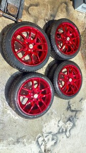 山梨より　15x6.5j off35 キャンディレッド　165/50R15 バリ山スタッドレス