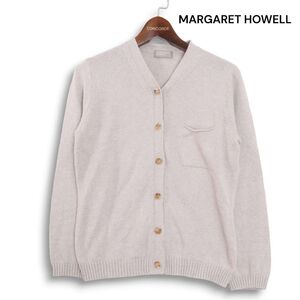 MARGARET HOWELL マーガレットハウエル 秋冬 ウール&コットン♪ ニット カーディガン Sz.2　レディース グレー 日本製　K4T01419_9#N