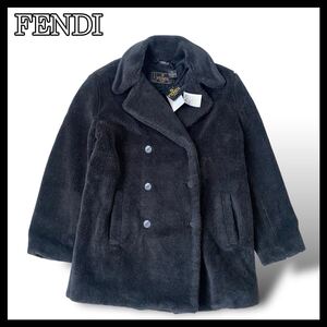 新品未使用品/激レア● FENDI フェンディ　ボアジャケット　ジャケット銀ボタン　ピーコート　サイズ42 XL相当 黒　ブラック　C139