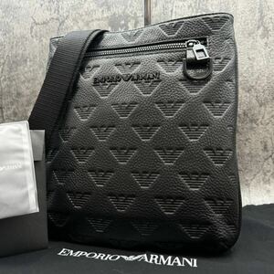 ■現行 未使用■EMPORIO ARMANI エンポリオアルマーニ ショルダーバッグ サコッシュ 斜め掛け 型押し ロゴ 総柄 メンズ ビジネス レザー 革